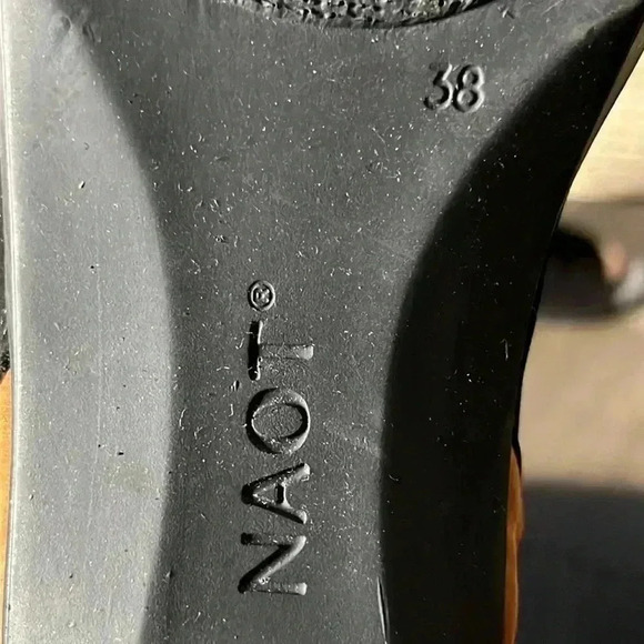 Naot Suede Ankle Bootie Open Toe Low Heel Colorblock Black Brown Sandal Size 38 - Picture 7 of 8